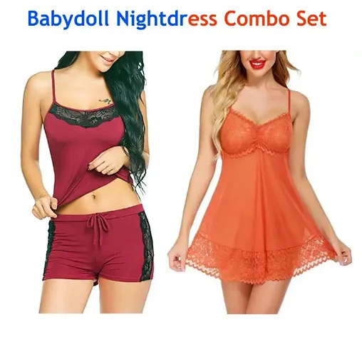 Adorable Women Attractive Baby dolls Dresses Nightwear Sexy Night Dresses Free Size (28 to 36 Inch)