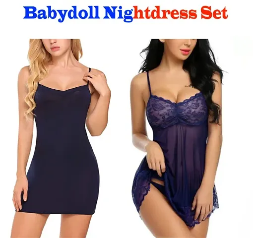 Adorable Womens Girls Stylish Hot Night Sexy Babydoll Night Dress Pack Of 2