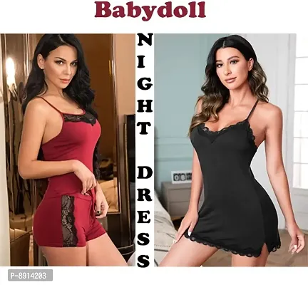 Adorable Women Attractive Baby dolls Dresses Nightwear Sexy Night Dresses Free Size (28 to 36 Inch)