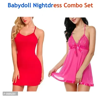 Adorable Women Attractive Baby dolls Dresses Nightwear Sexy Night Dresses Free Size (28 to 36 Inch) Combo