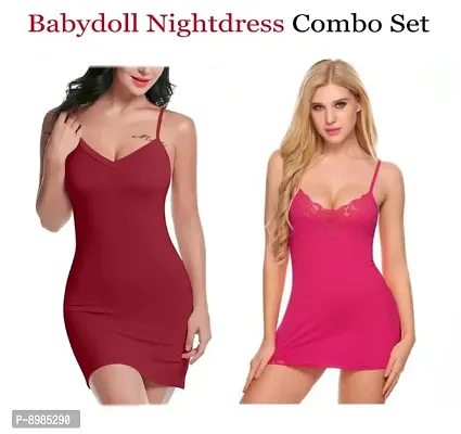 Adorable Women Attractive Baby dolls Dresses Nightwear Sexy Night Dresses Free Size (28 to 36 Inch) Combo