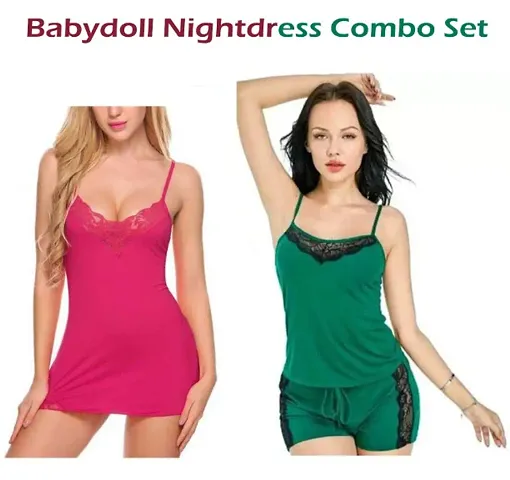 Set of 2- Adorable Women Attractive Baby dolls Dresses Nightwear Sexy Night Dresses