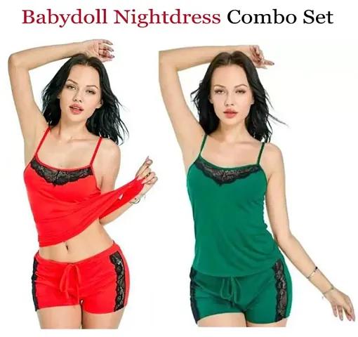 Set of 2- Adorable Women Attractive Baby dolls Dresses Nightwear Sexy Night Dresses