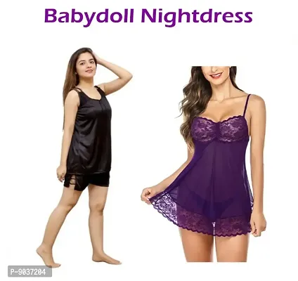 Adorable Women Attractive Baby dolls Dresses Sexy Night Dresses Free Size (28 to 36 Inch) Combo