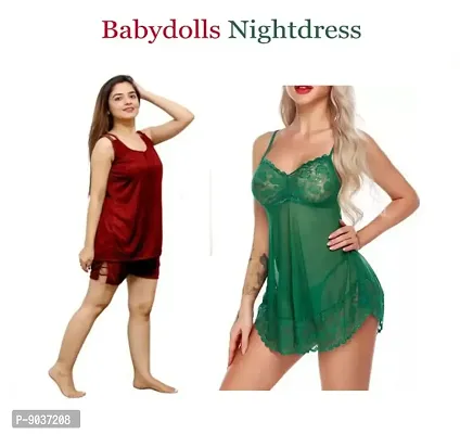 Adorable Women Attractive Baby dolls Dresses Sexy Night Dresses Free Size (28 to 36 Inch) Combo