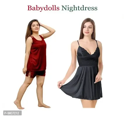 Adorable Women Attractive Baby dolls Dresses Sexy Night Dresses Free Size (28 to 36 Inch) Combo-thumb0