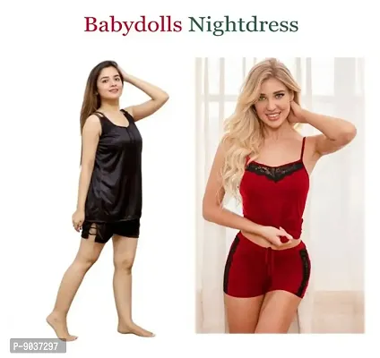 Adorable Women Attractive Baby dolls Dresses Sexy Night Dresses Free Size (28 to 36 Inch) Combo-thumb0