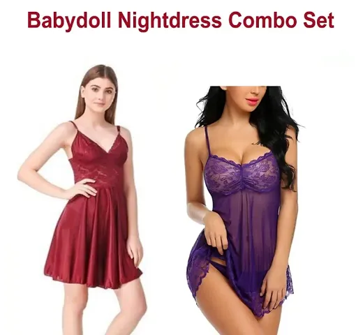 Set of 2- Adorable Women Attractive Baby dolls Dresses Nightwear Sexy Night Dresses