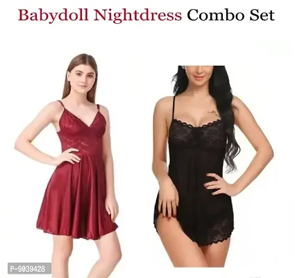 Adorable Women Attractive Baby dolls Dresses Nightwear Sexy Night Dresses Free Size (28 to 36 Inch) Combo