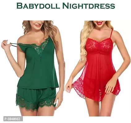 Adorable Women Attractive Baby dolls Dresses Nightwear Sexy Night Dresses Free Size (28 to 36 Inch) Combo