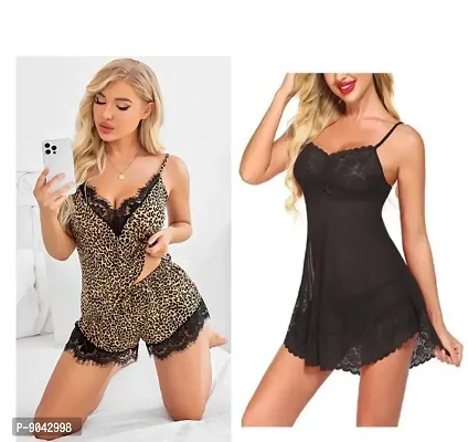 Womens New Fancy Stylish Baby Dolls Nightwear  Sexy Night Dresses Combo Set