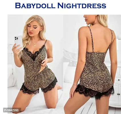 Womens New Fancy Stylish Baby Dolls Nightwear  Sexy Night Dresses Combo Set-thumb2