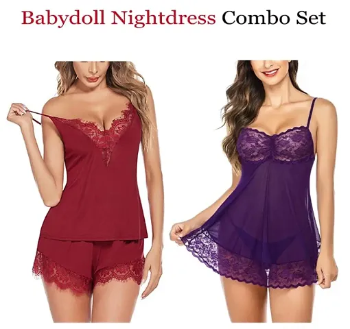 Set of 2- Adorable Women Attractive Baby dolls Dresses Nightwear Sexy Night Dresses