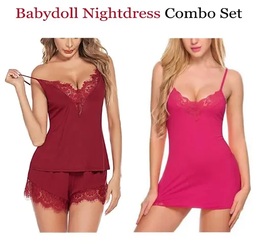 Buy Color Style Baby Doll Nightwear Robe/Kimono Lingerie/Negligee/Sleep  Dress & Bra Panty Hot & Sexy for Honeymoon/First Night/Anniversary
