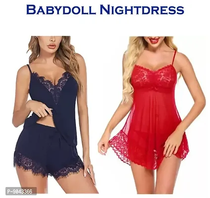 Adorable Net Baby Dolls Dresses Nightwear Pack Of 2-thumb0