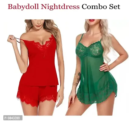 Fancy Net Babydolls Nightdress For Women Pack of 2-thumb0