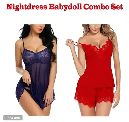 Fancy Net Babydolls Nightdress For Women Pack of 2-thumb0