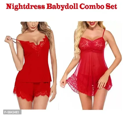 Fancy Net Babydolls Nightdress For Women Pack of 2-thumb0