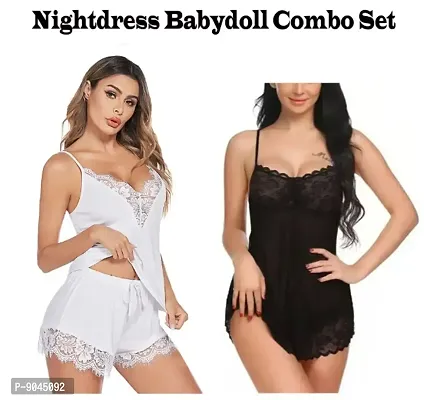 Fancy Net Babydolls Nightdress For Women Pack of 2