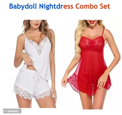 Fancy Net Babydolls Nightdress For Women Pack of 2
