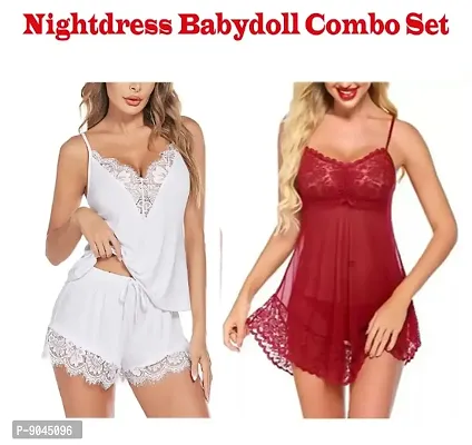 Fancy Net Babydolls Nightdress For Women Pack of 2-thumb0
