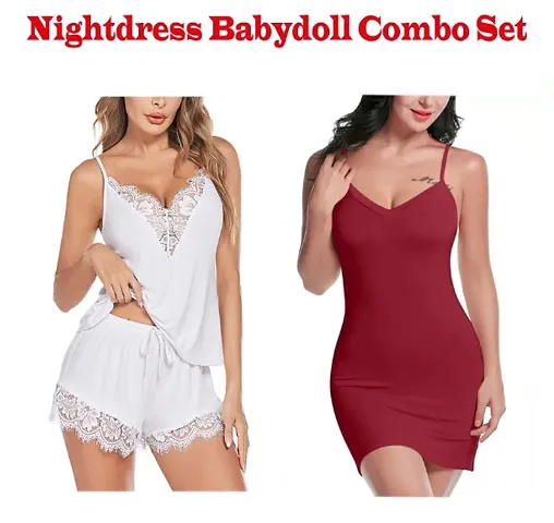 Pack of 2- Fancy Net Babydolls Nightdress For Women