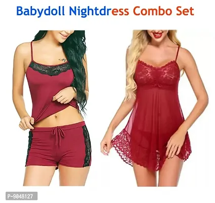 Adorable Women Attractive Baby dolls Dresses Nightwear Sexy Night Dresses Free Size (28 to 36 Inch) Combo