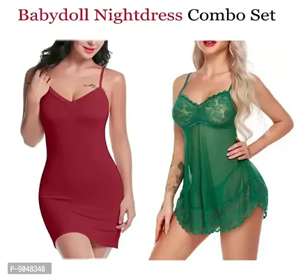 Adorable Women Attractive Baby dolls Dresses Nightwear Sexy Night Dresses Free Size (28 to 36 Inch) Combo