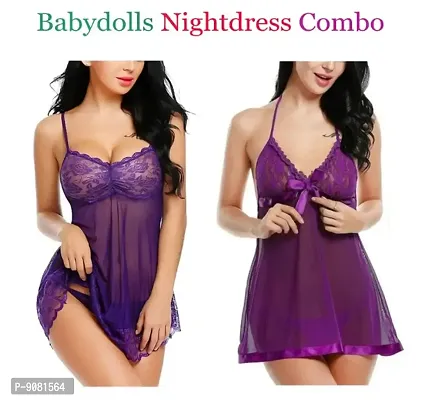 Adorable Women Attractive Baby dolls Dresses Nightwear Sexy Night Dresses Free Size (28 to 36 Inch) Combo