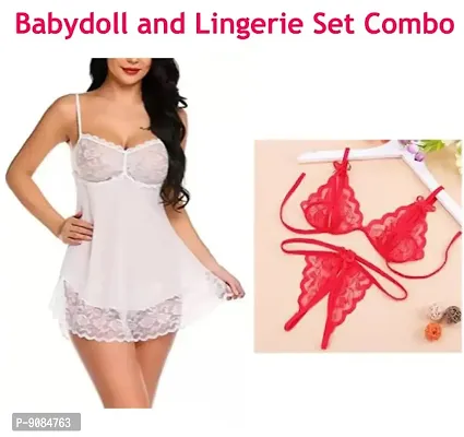 Womens New Fancy Stylish Baby Doll Dresses Night dresses and Womens Lingerie Set Combo-thumb0