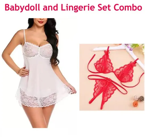 Womens New Fancy Stylish Baby doll Dresses Night dresses and Womens Lingerie Set Combo