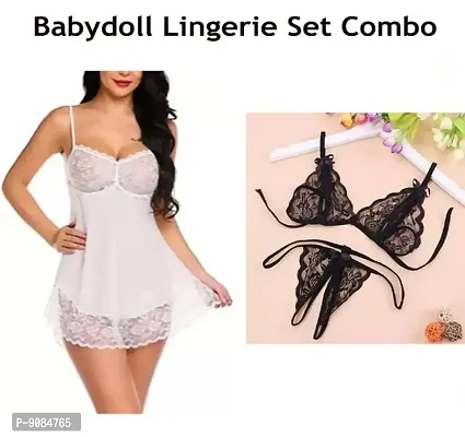 Womens New Fancy Stylish Baby Doll Dresses Night dresses and Womens Lingerie Set Combo-thumb0