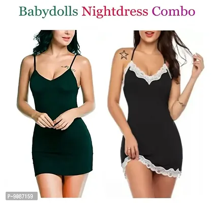 Adorable Women Attractive Baby dolls Sexy Night Dresses Free Size (28 to 36 Inch) Combo Set-thumb0