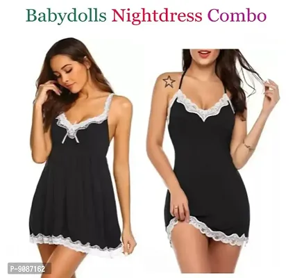 Adorable Women Attractive Baby dolls Sexy Night Dresses Free Size (28 to 36 Inch) Combo Set