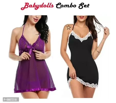 Adorable Women Attractive Baby dolls Sexy Night Dresses Free Size (28 to 36 Inch) Combo