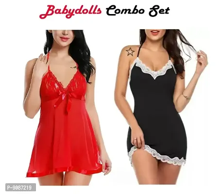 Adorable Women Attractive Baby dolls Sexy Night Dresses Free Size (28 to 36 Inch) Combo