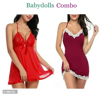 Adorable Women Attractive Baby dolls Sexy Night Dresses Free Size (28 to 36 Inch) Combo