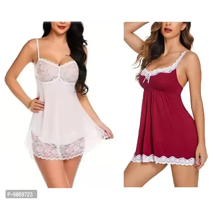 Adorable Women Attractive Baby dolls Nightwear Sexy Night Dresses Free Size (28 to 36 Inch) Combo