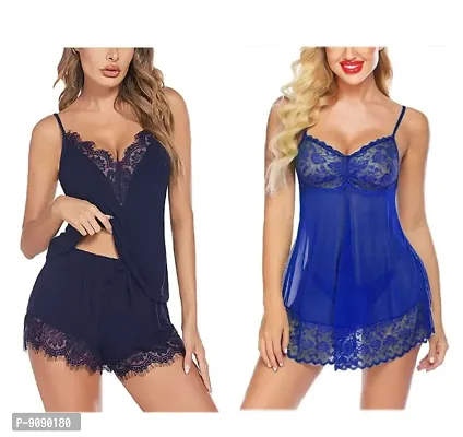 Adorable Women Attractive Baby dolls Nightwear Sexy Night Dresses Free Size (28 to 36 Inch) Combo-thumb0
