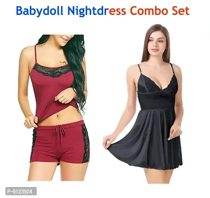 Women Attractive Baby dolls Dresses Nightwear Sexy Night Dresses Free Size (28 to 36 Inch) Combo