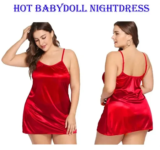 Hot Sexy Night Dress Above Knee Lingerie Baby Doll Night Dress Soft Silky Satin