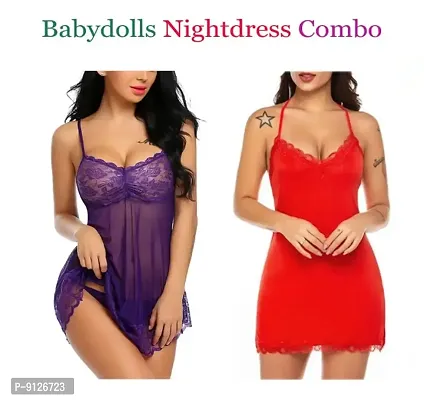 Adorable Women Attractive Hot Baby dolls Dresses Sexy Night Dresses Free Size (28 to 36 Inch) Combo