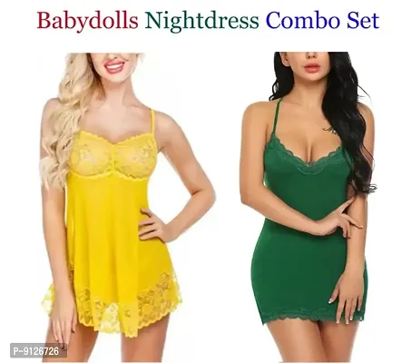 Adorable Women Attractive Hot Baby dolls Dresses Sexy Night Dresses Free Size (28 to 36 Inch) Combo-thumb0