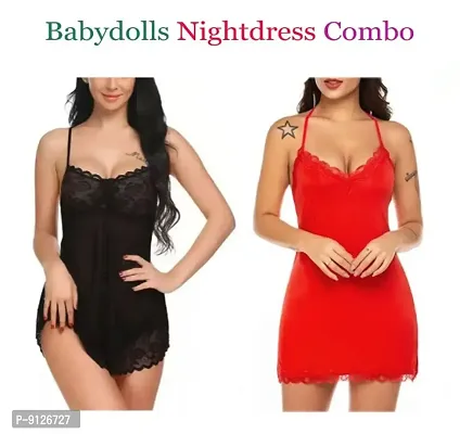 Adorable Women Attractive Hot Baby dolls Dresses Sexy Night Dresses Free Size (28 to 36 Inch) Combo