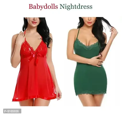 Attractive Hot Baby dolls Dress Sexy Night Dresses For Womens Free Size (28 to 34 Inch) Combo Set