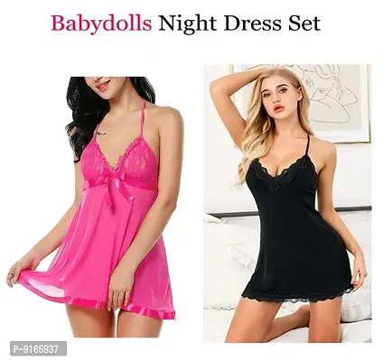 Attractive Hot Baby dolls Dress Sexy Night Dresses For Womens Free Size (28 to 34 Inch) Combo Set-thumb0
