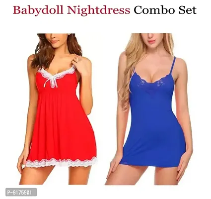 Women Attractive Baby dolls Dresses Nightwear Sexy Night Dresses Free Size (28 to 36 Inch) Combo Set