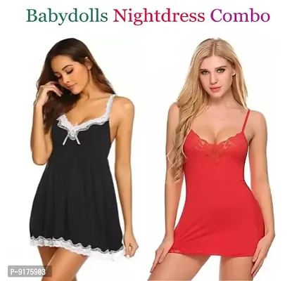 Women Attractive Baby dolls Dresses Nightwear Sexy Night Dresses Free Size (28 to 36 Inch) Combo Set-thumb0