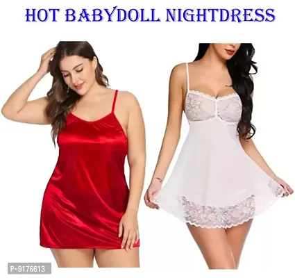 Adorable Women Attractive Baby dolls Dresses Sexy Night Dresses Free Size (28 to 36 Inch) Combo Set