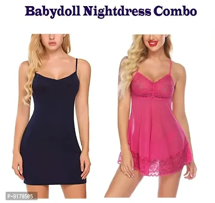 Adorable Women Attractive Baby dolls Dresses Nightwear Sexy Night Dresses Free Size (28 to 36 Inch) Combo-thumb0